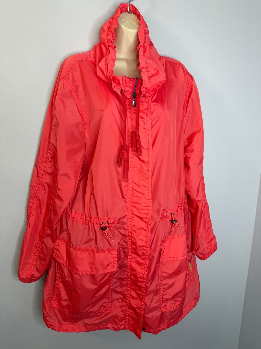 Coach Lightweight Jacket Women's Anorak Long Windbreaker Sz L Orange/Pink